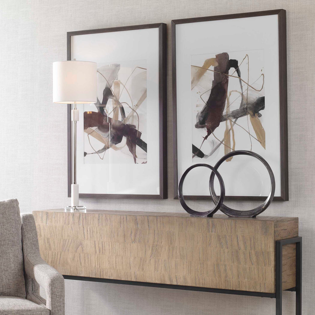 American Home Furniture Uttermost Burgundy Interjection Abstract Prints Set of 2