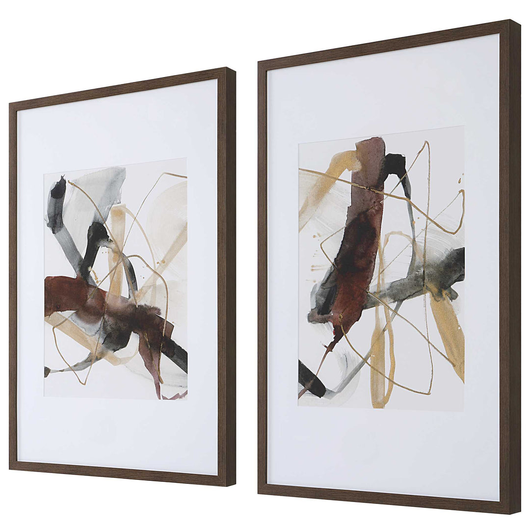 American Home Furniture Uttermost Burgundy Interjection Abstract Prints Set of 2
