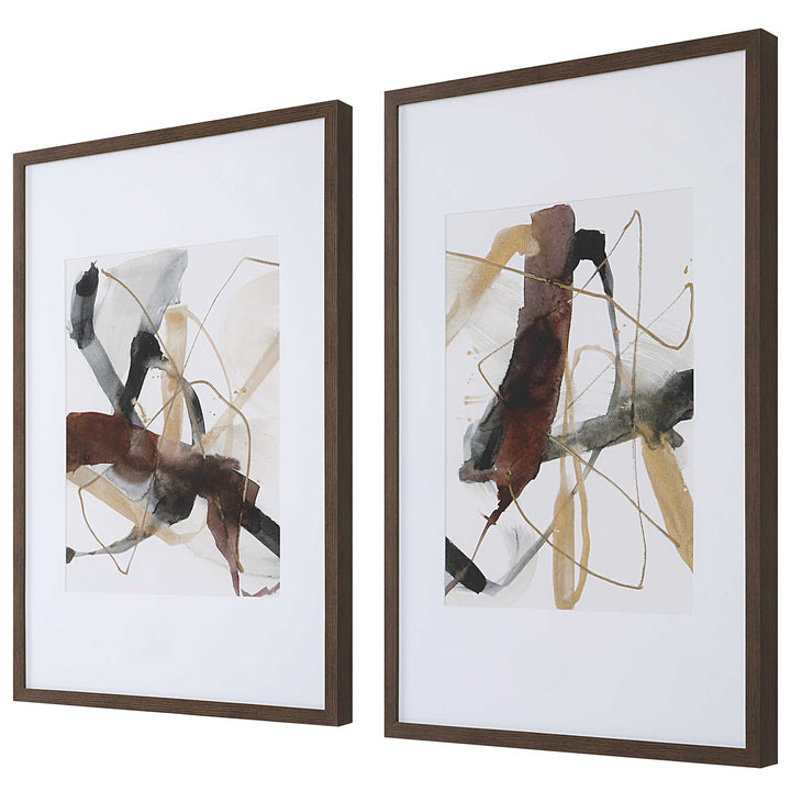 American Home Furniture Uttermost Burgundy Interjection Abstract Prints Set of 2