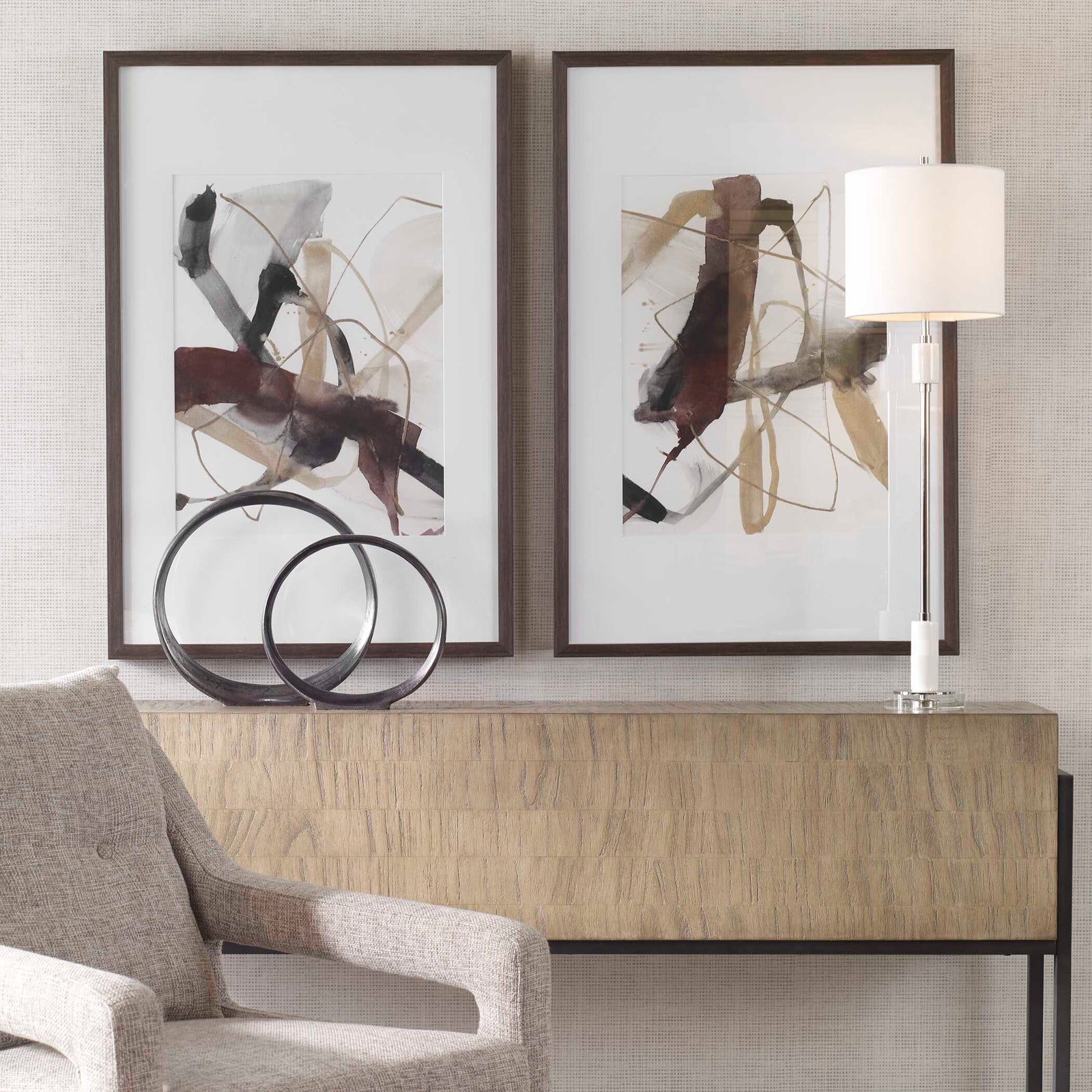 American Home Furniture Uttermost Burgundy Interjection Abstract Prints Set of 2