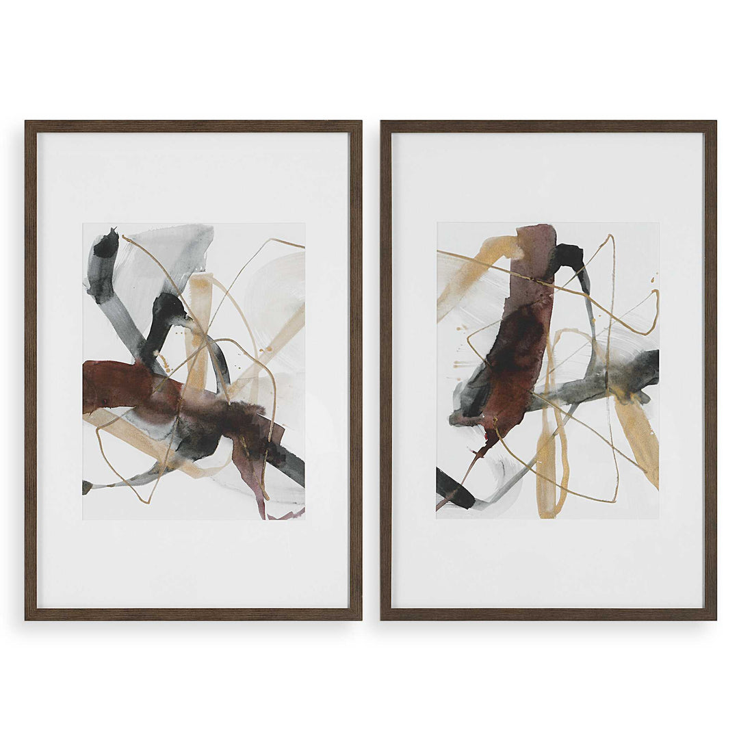 American Home Furniture Uttermost Burgundy Interjection Abstract Prints Set of 2