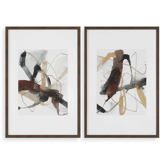 American Home Furniture Uttermost Burgundy Interjection Abstract Prints Set of 2