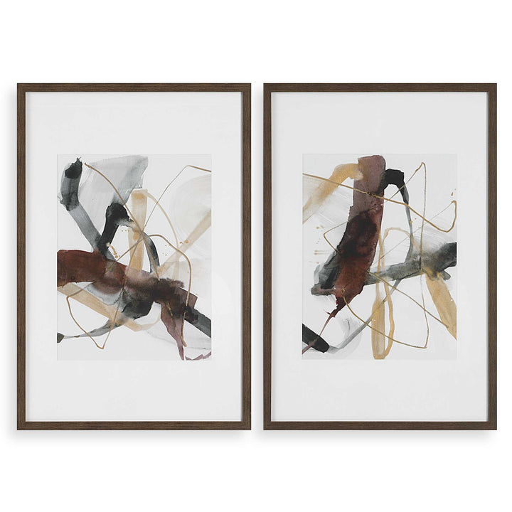 American Home Furniture Uttermost Burgundy Interjection Abstract Prints Set of 2