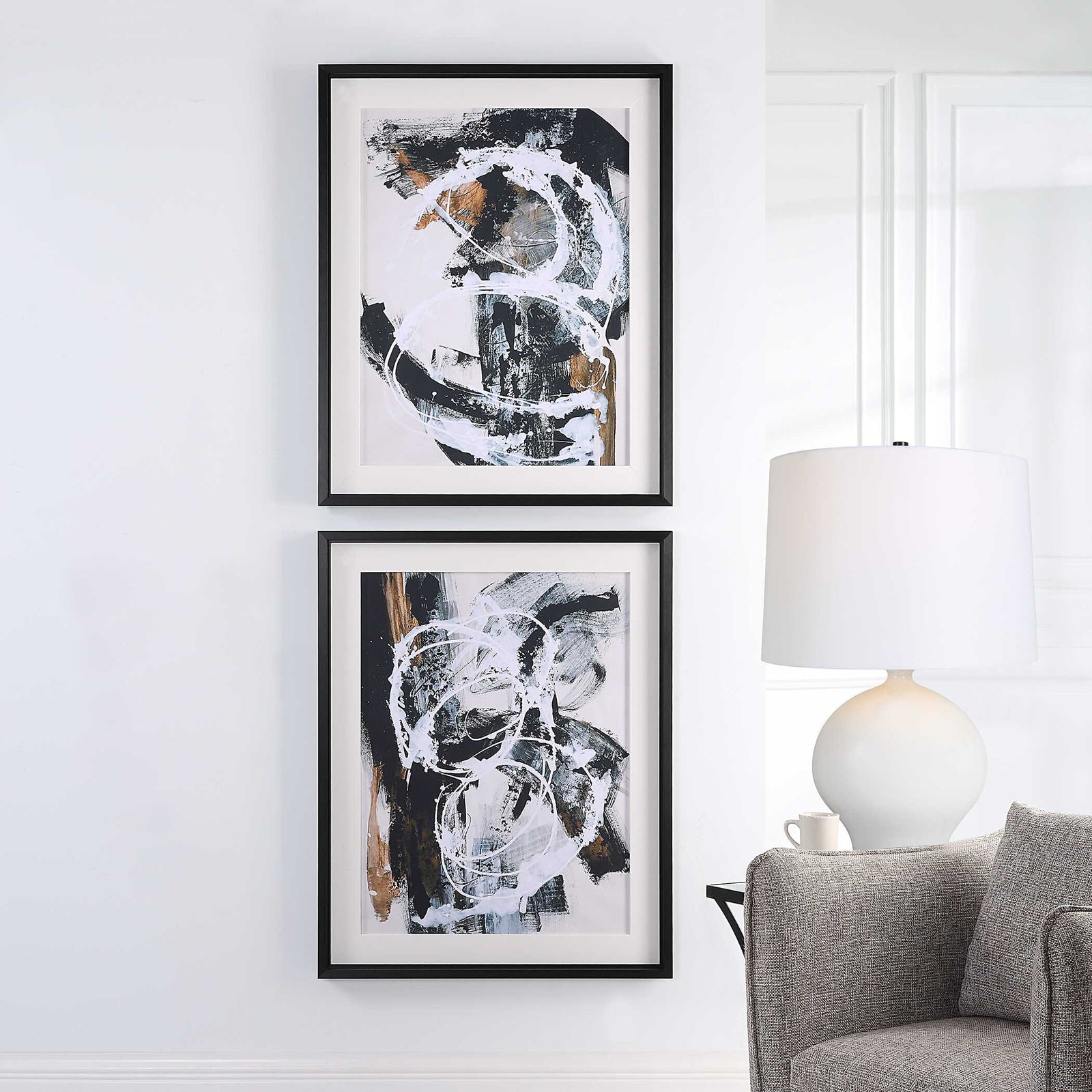 American Home Furniture Uttermost Winterland Abstract Prints, Set/2