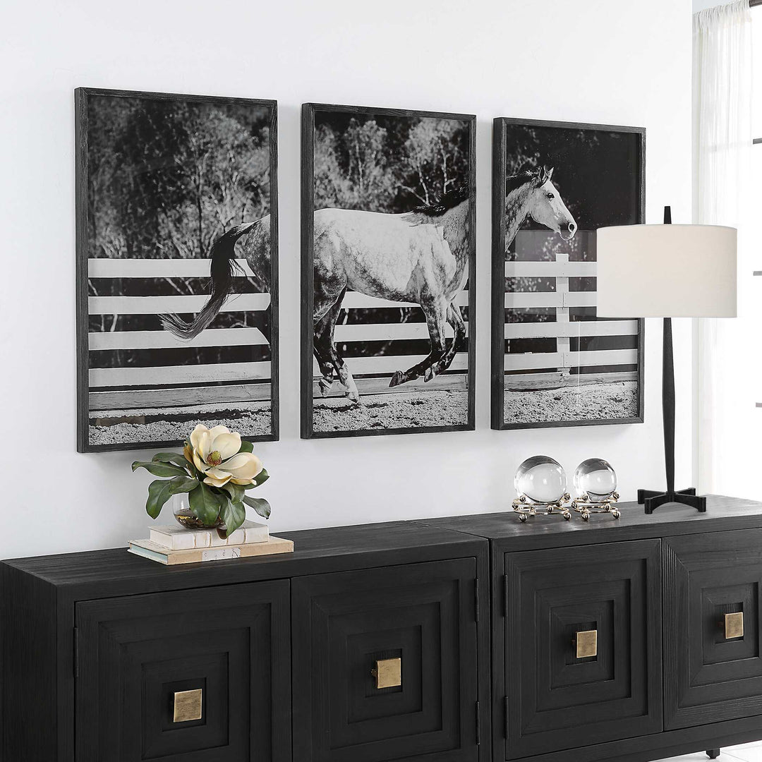 American Home Furniture Uttermost Galloping Forward Equine Prints, Set/3