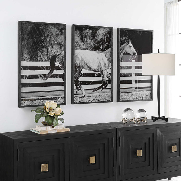 American Home Furniture Uttermost Galloping Forward Equine Prints, Set/3