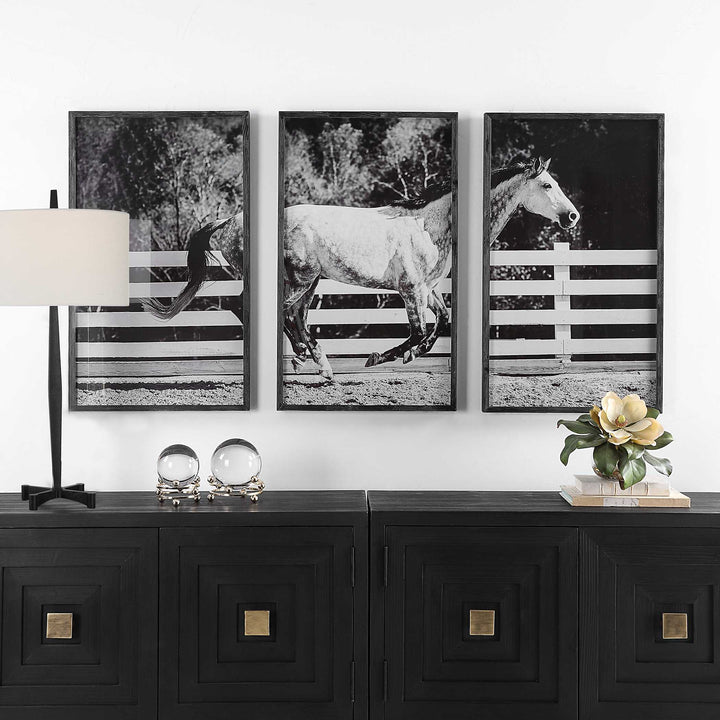 American Home Furniture Uttermost Galloping Forward Equine Prints, Set/3