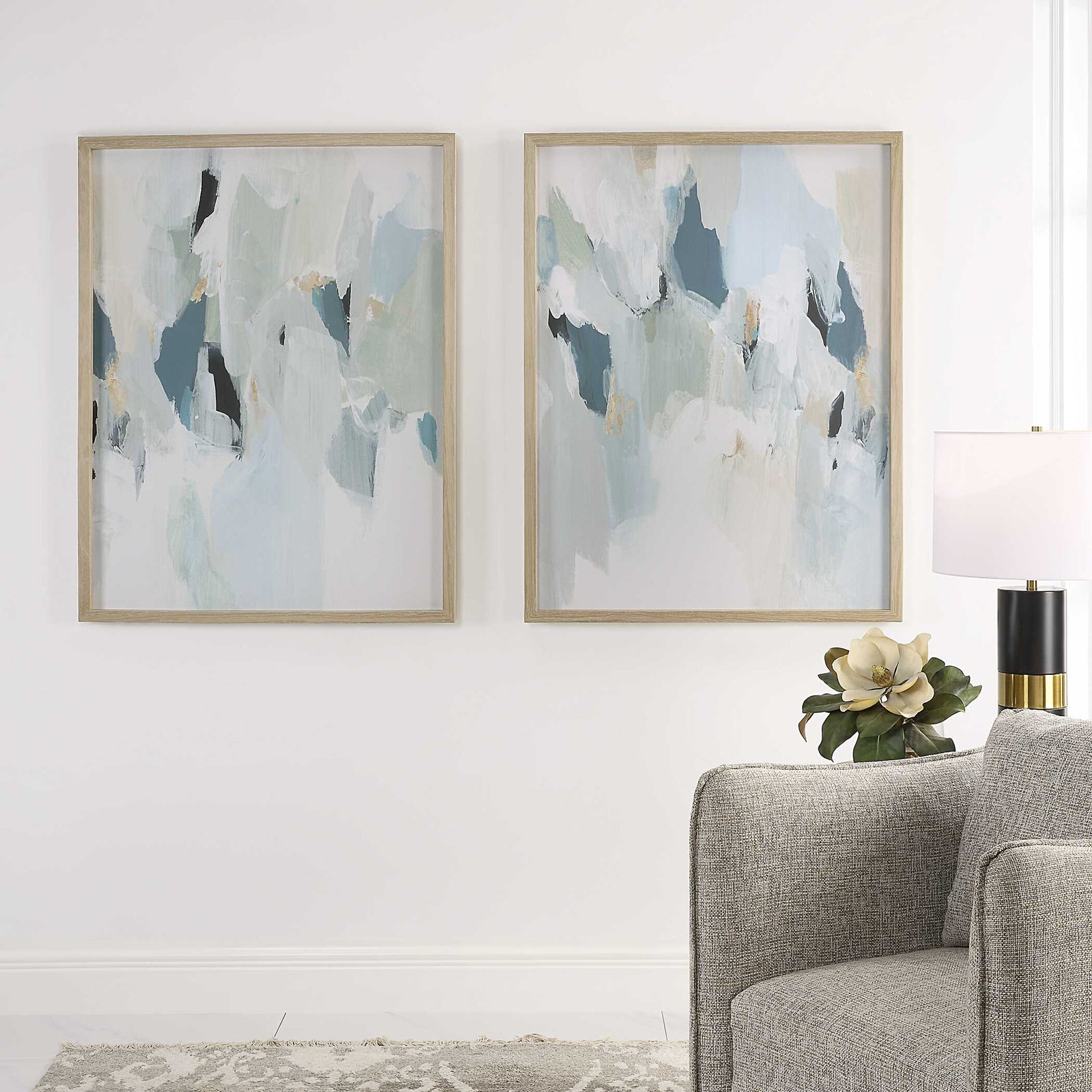 American Home Furniture Uttermost Seabreeze Abstract Framed Canvas Prints Set of 2