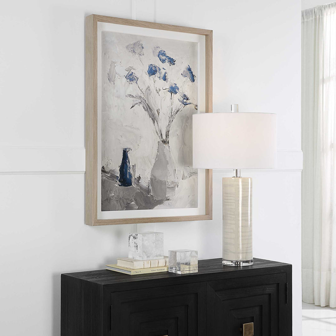 American Home Furniture Uttermost Blue Flowers In Vase Framed Print