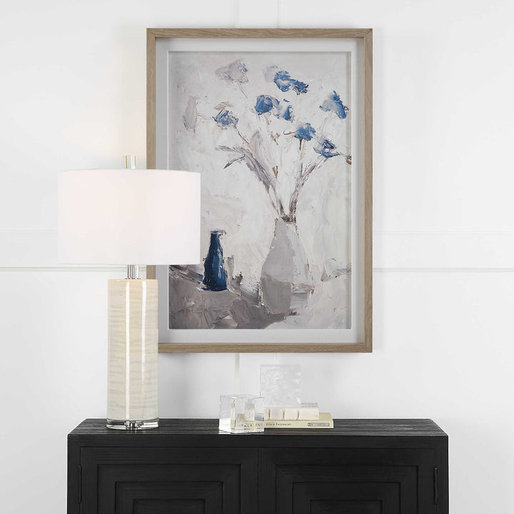 American Home Furniture Uttermost Blue Flowers In Vase Framed Print