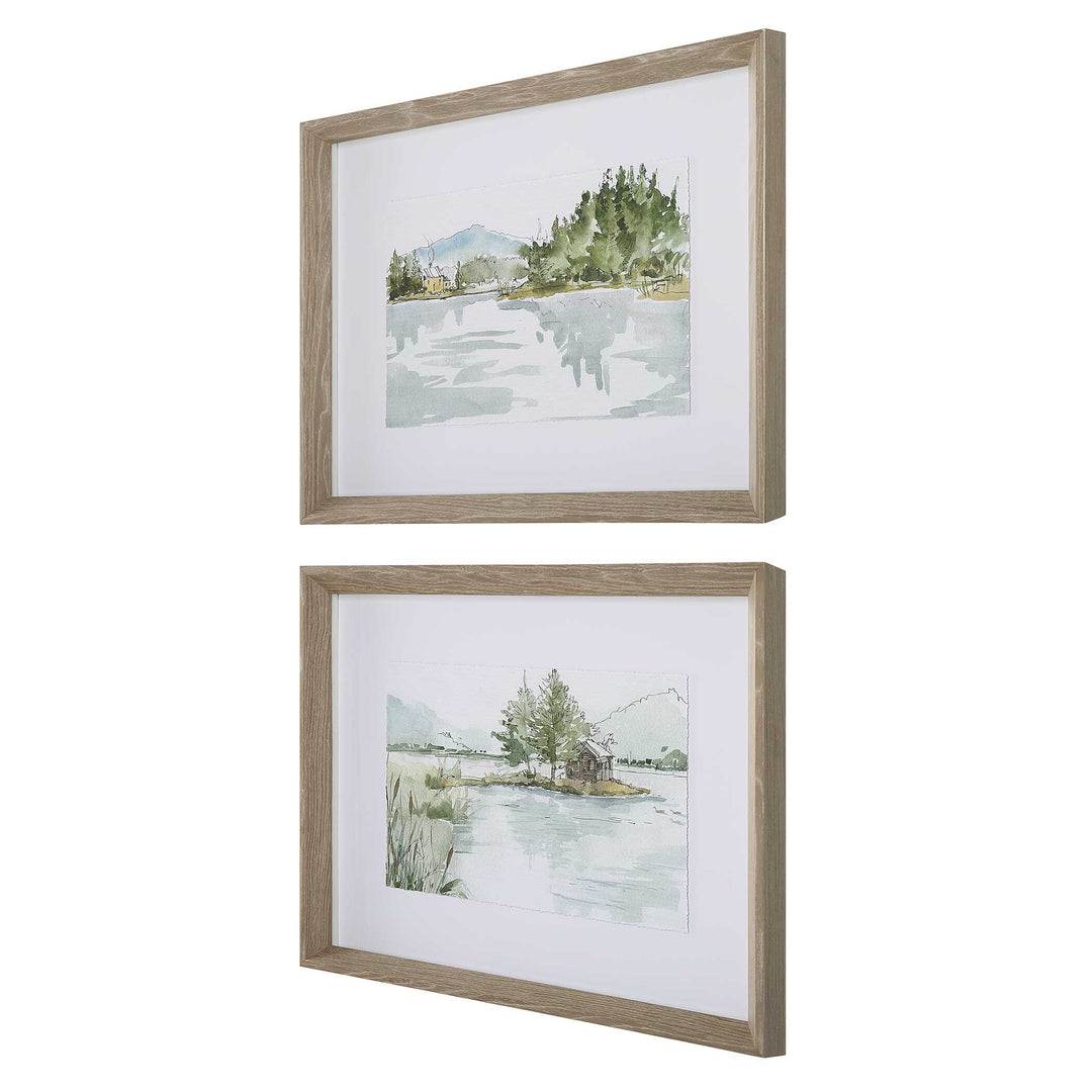 American Home Furniture Uttermost Serene Lake Framed Prints Set of 2