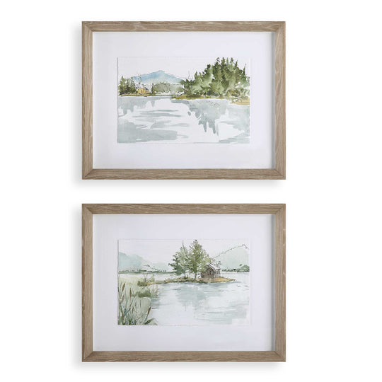 American Home Furniture Uttermost Serene Lake Framed Prints Set of 2