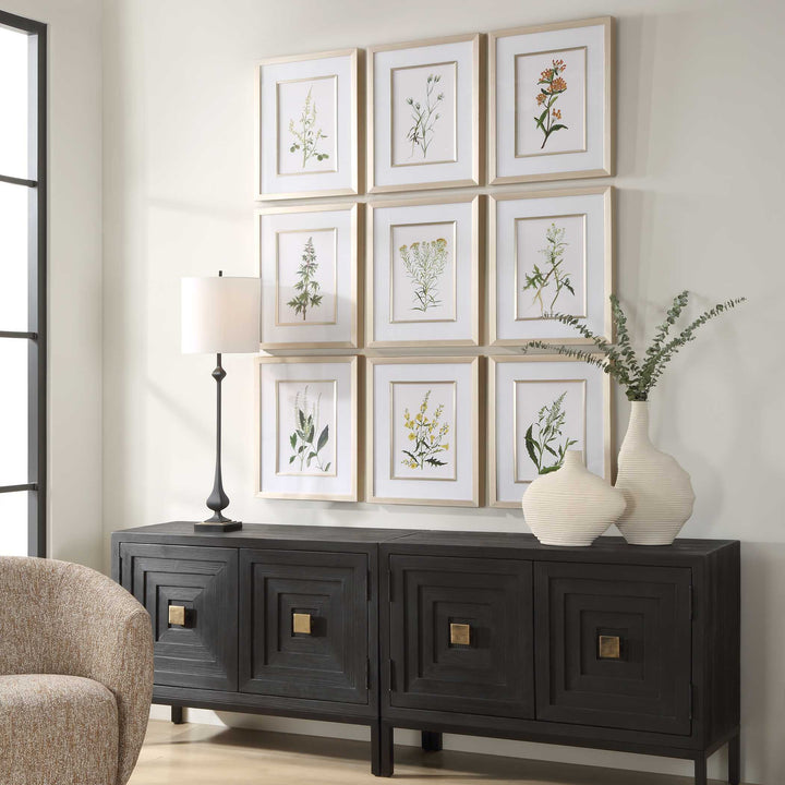 American Home Furniture Uttermost Botanical Flowers Framed Prints, S/9