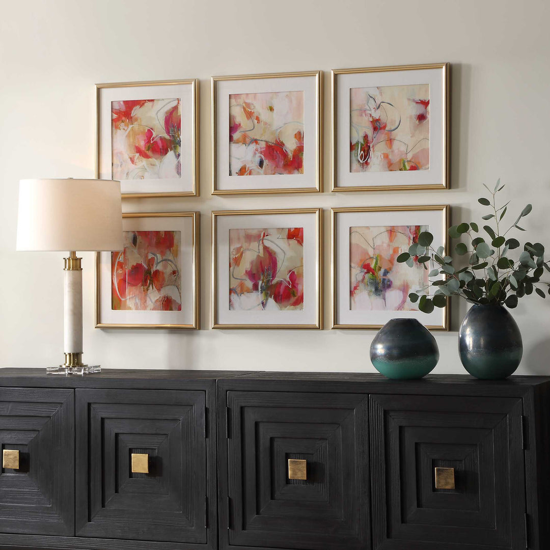 American Home Furniture Uttermost Fresh Start Red Abstract Prints, S/6