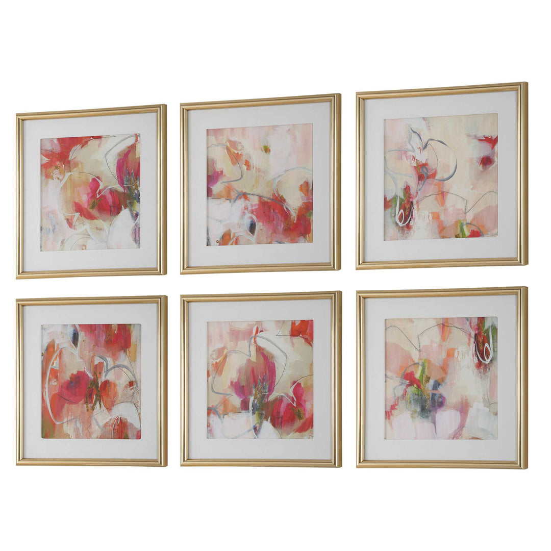 American Home Furniture Uttermost Fresh Start Red Abstract Prints, S/6