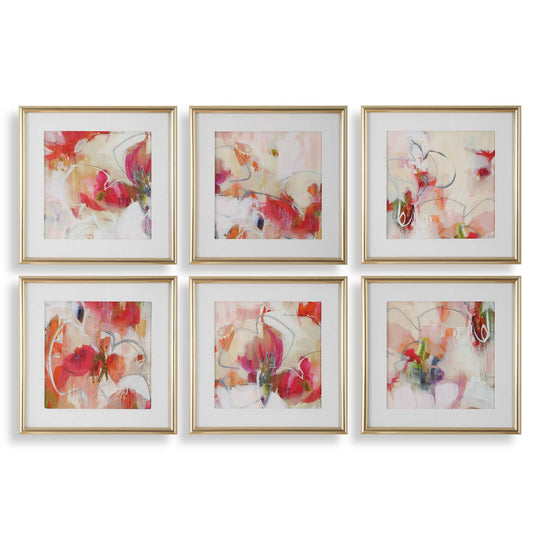 American Home Furniture Uttermost Fresh Start Red Abstract Prints, S/6