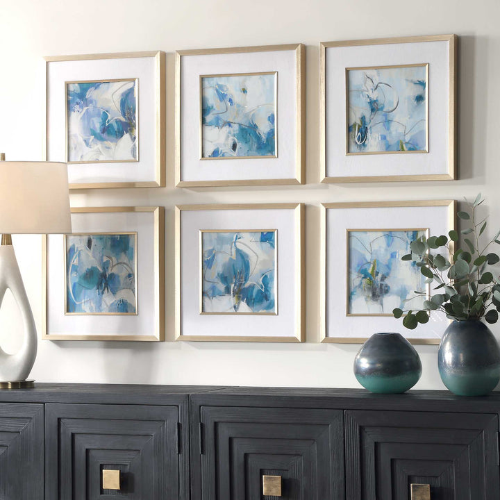 American Home Furniture Uttermost Fresh Start Blue Abstract Prints, S/6