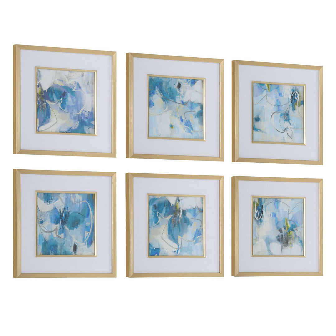 American Home Furniture Uttermost Fresh Start Blue Abstract Prints, S/6