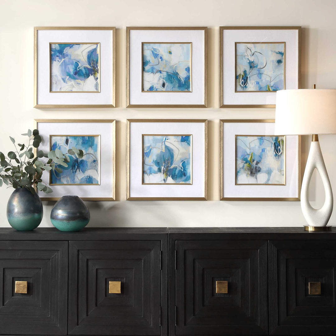 American Home Furniture Uttermost Fresh Start Blue Abstract Prints, S/6