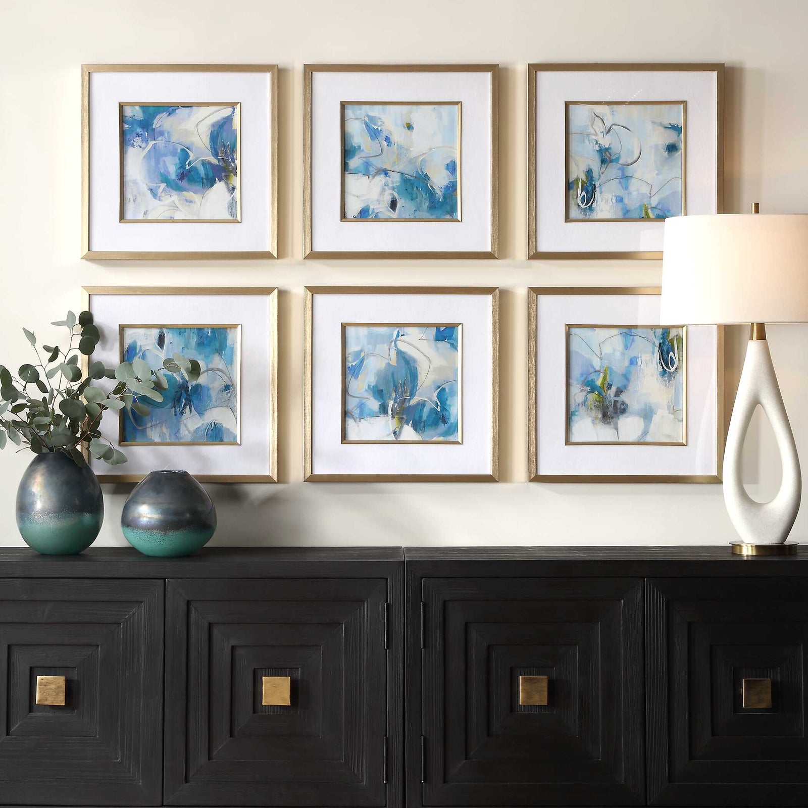 American Home Furniture Uttermost Fresh Start Blue Abstract Prints, S/6