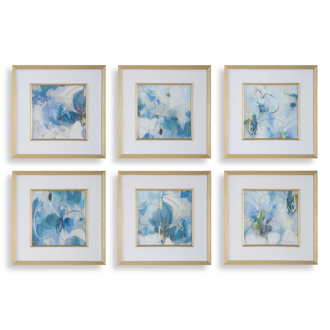 American Home Furniture Uttermost Fresh Start Blue Abstract Prints, S/6