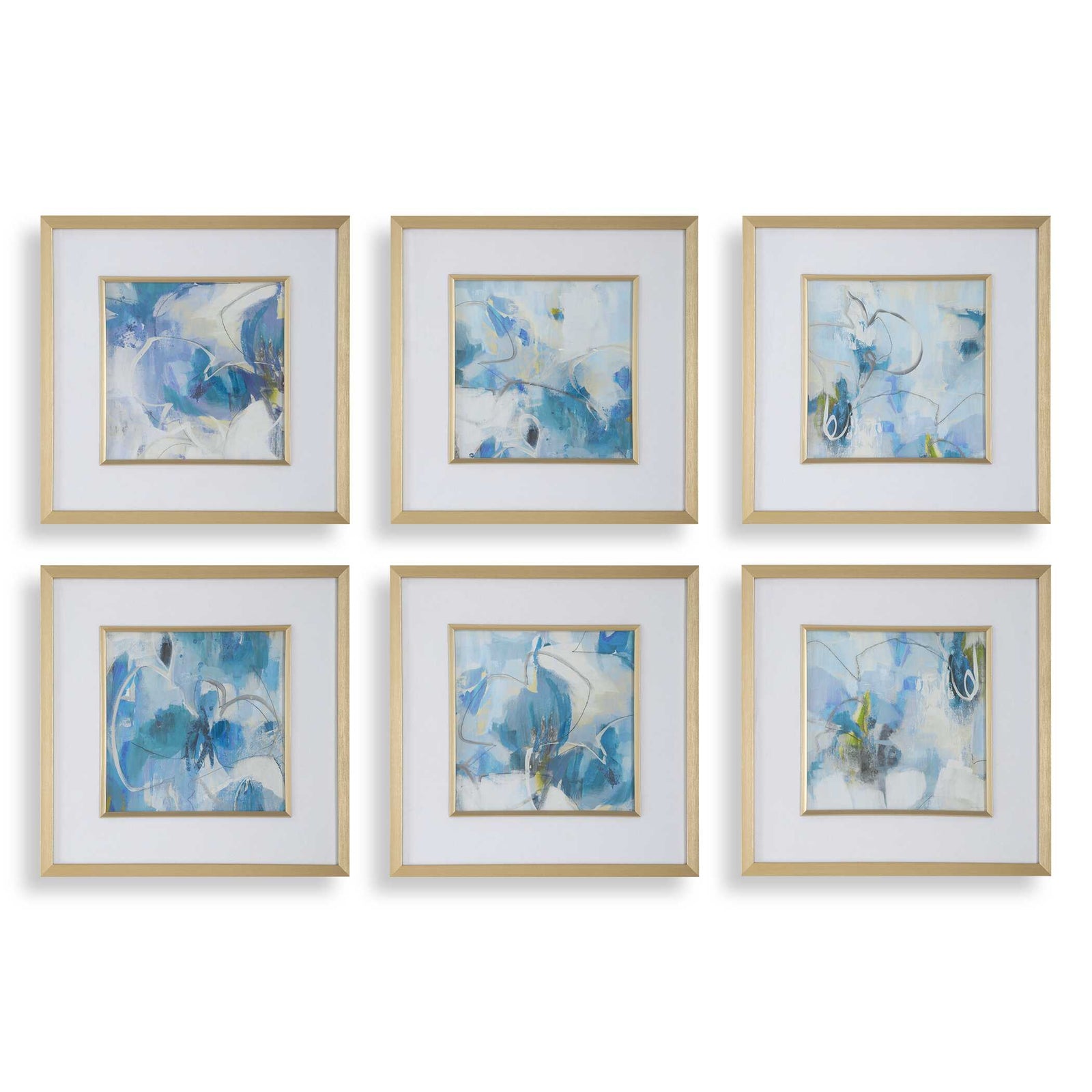 American Home Furniture Uttermost Fresh Start Blue Abstract Prints, S/6