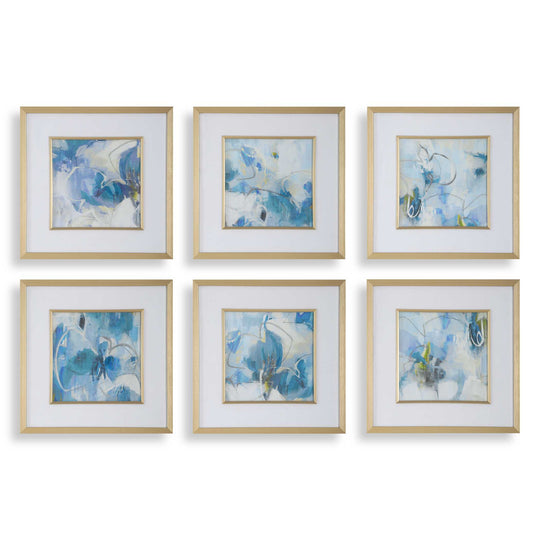American Home Furniture Uttermost Fresh Start Blue Abstract Prints, S/6