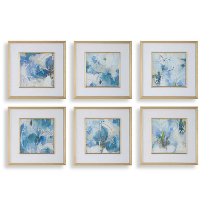 American Home Furniture Uttermost Fresh Start Blue Abstract Prints, S/6
