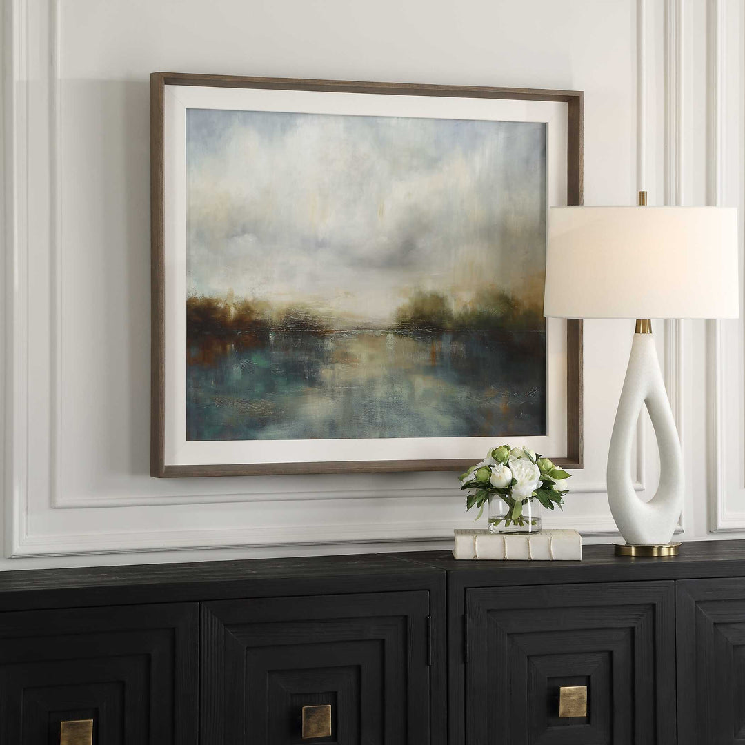 American Home Furniture Uttermost Blue Reverie Framed Abstract Lake Print