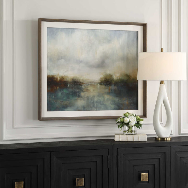 American Home Furniture Uttermost Blue Reverie Framed Abstract Lake Print