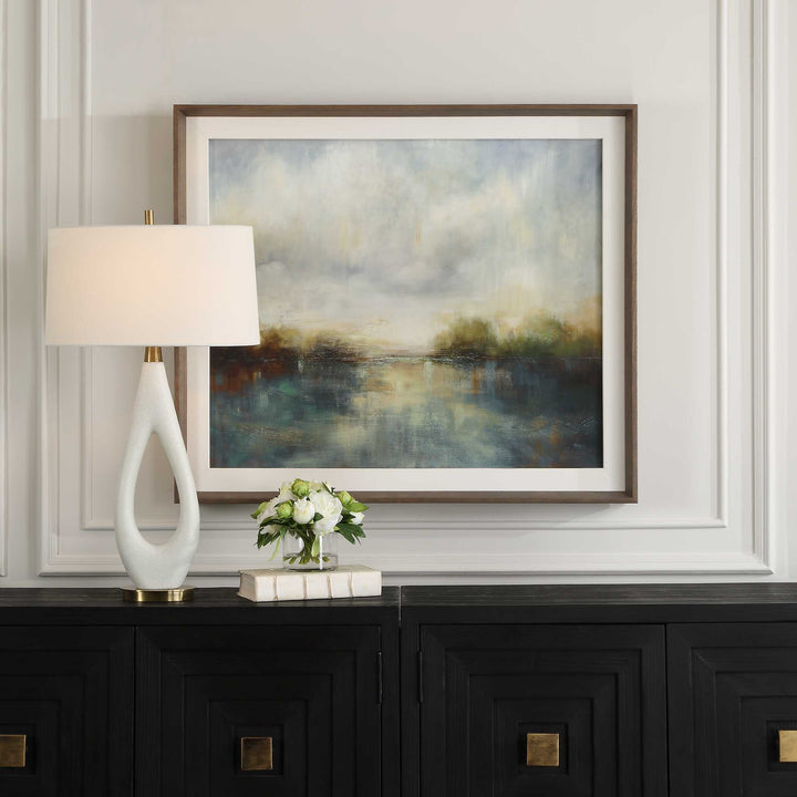 American Home Furniture Uttermost Blue Reverie Framed Abstract Lake Print
