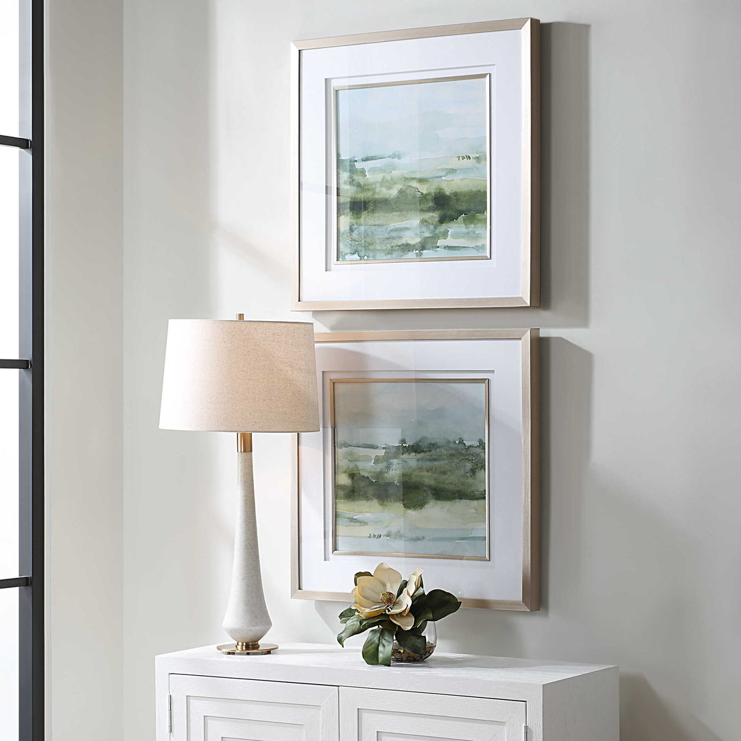 American Home Furniture Uttermost Soft Sage Abstract Landscape Prints Set of 2