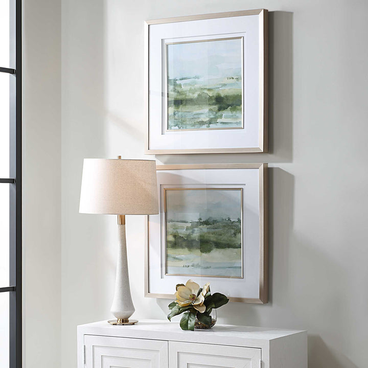 American Home Furniture Uttermost Soft Sage Abstract Landscape Prints Set of 2