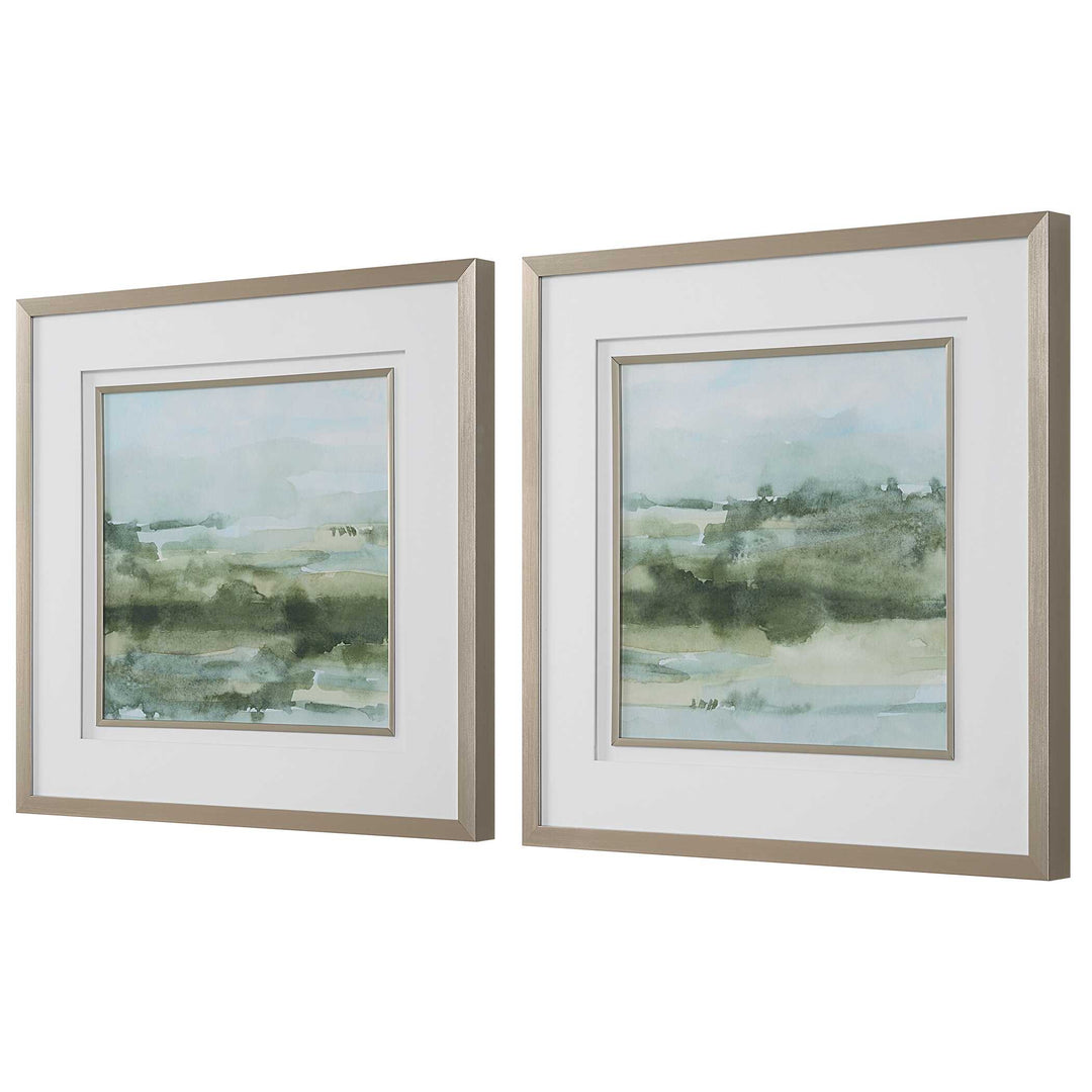 American Home Furniture Uttermost Soft Sage Abstract Landscape Prints Set of 2
