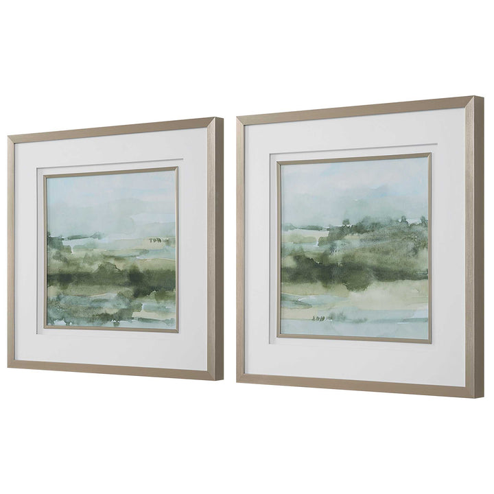 American Home Furniture Uttermost Soft Sage Abstract Landscape Prints Set of 2