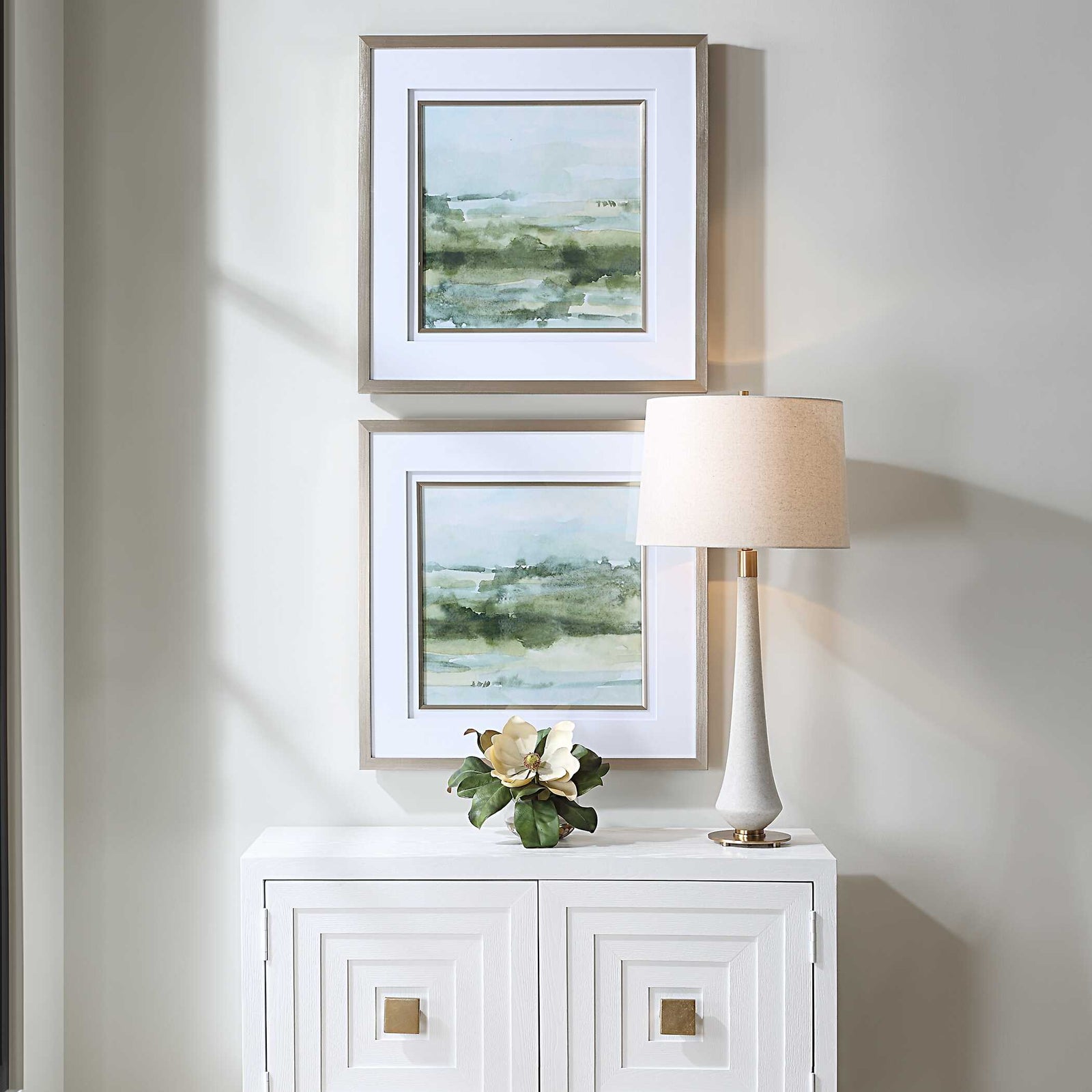 American Home Furniture Uttermost Soft Sage Abstract Landscape Prints Set of 2