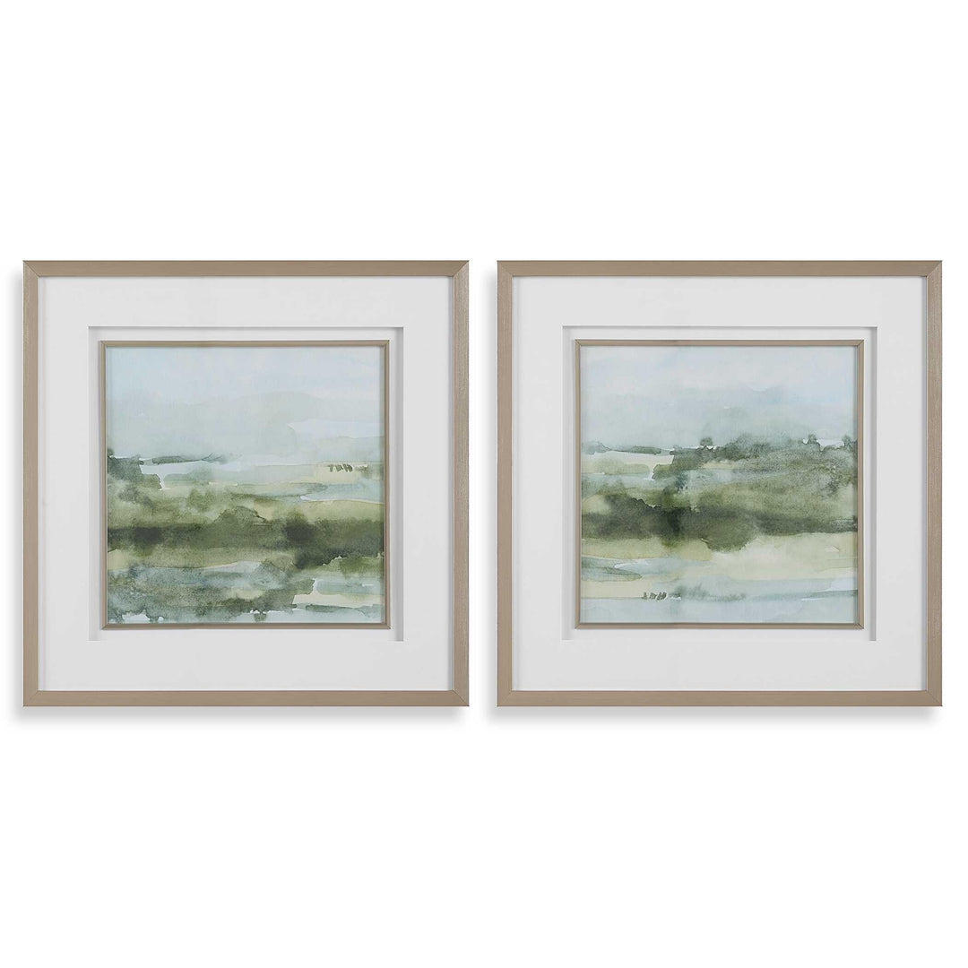 Soft Sage Abstract Landscape Prints - Set of 2 - AmericanHomeFurniture