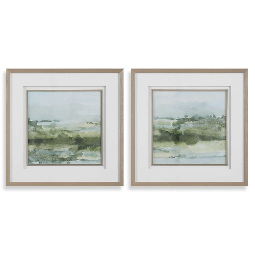 American Home Furniture Uttermost Soft Sage Abstract Landscape Prints Set of 2