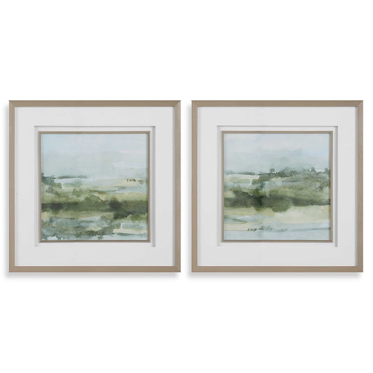 American Home Furniture Uttermost Soft Sage Abstract Landscape Prints Set of 2