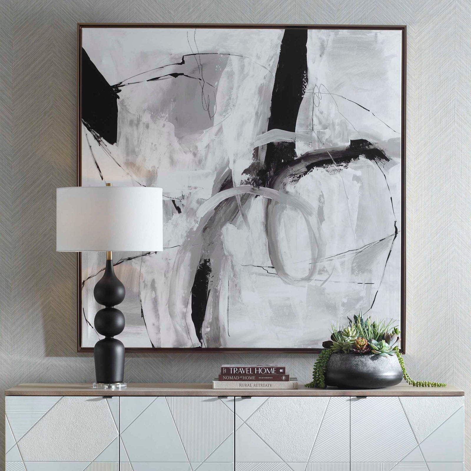 American Home Furniture Uttermost Looping Eternity Framed Abstract Art