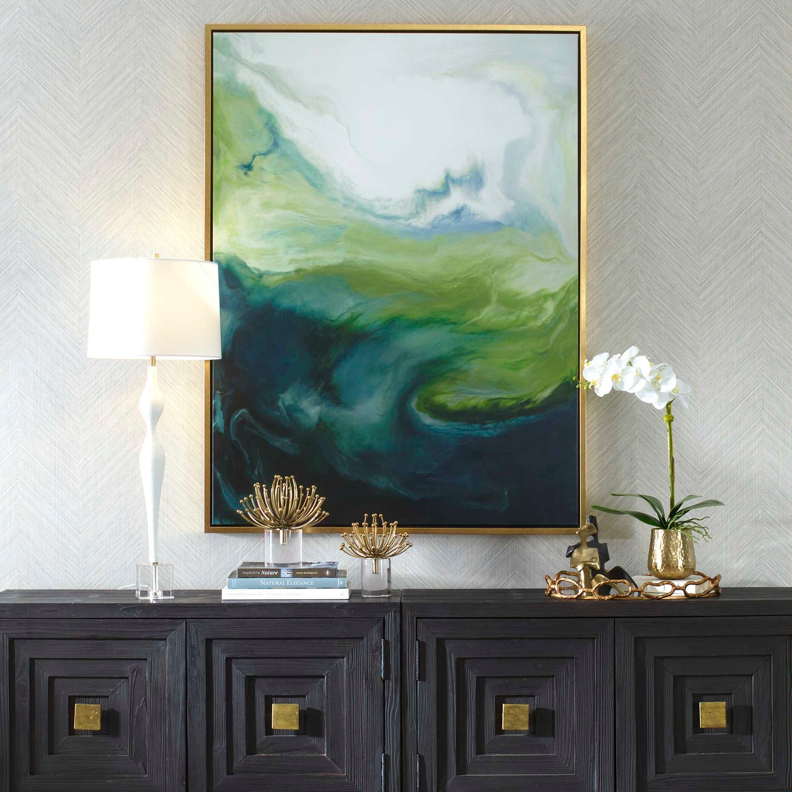 American Home Furniture Uttermost Serene Green Framed Abstract Art