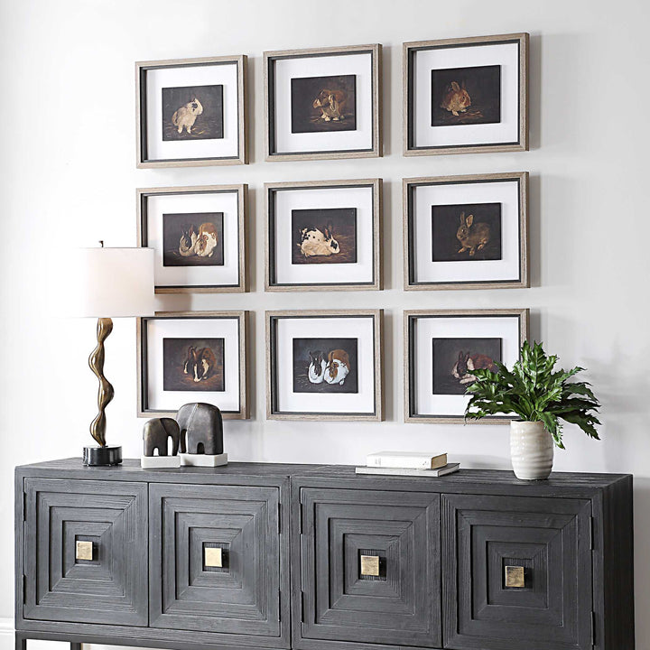 American Home Furniture Uttermost Resting Bunny Framed Prints Set of 9