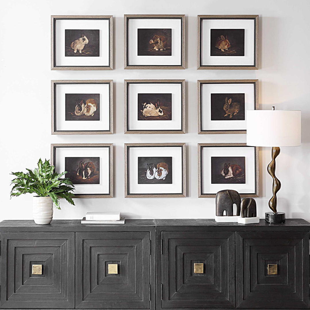 American Home Furniture Uttermost Resting Bunny Framed Prints Set of 9