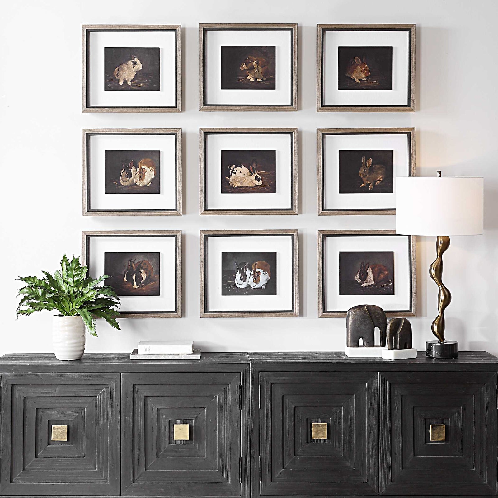 American Home Furniture Uttermost Resting Bunny Framed Prints Set of 9