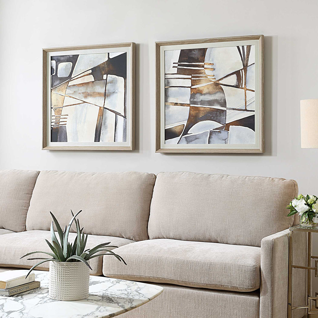 American Home Furniture Uttermost Vetrina Framed Abstract Prints Set of 2