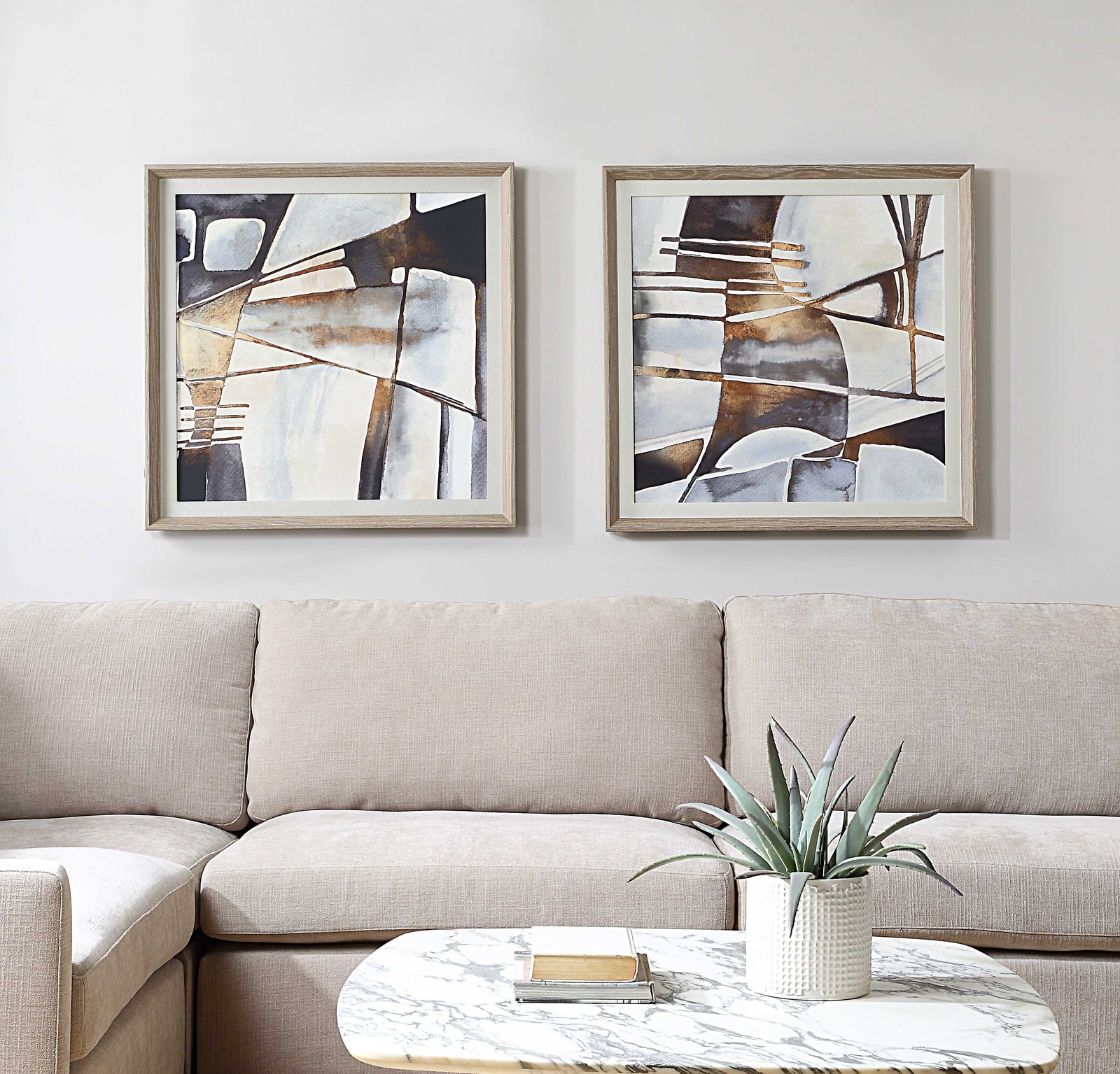 American Home Furniture Uttermost Vetrina Framed Abstract Prints Set of 2