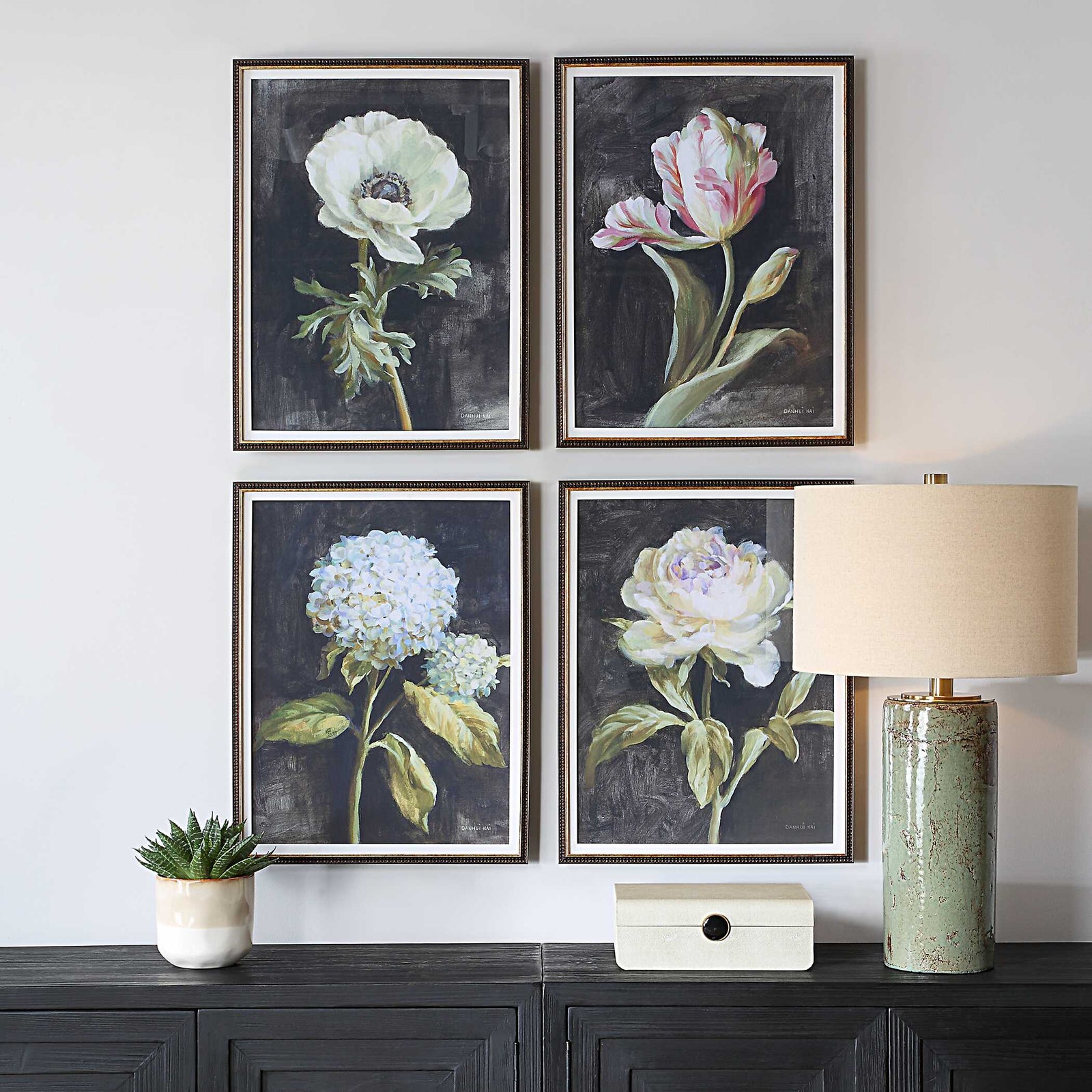 American Home Furniture Uttermost Florals On Black Framed Prints Set of 4