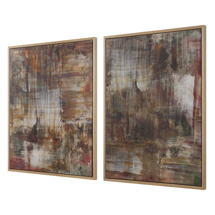 American Home Furniture Uttermost Molten Patina Framed Canvases Set of 2