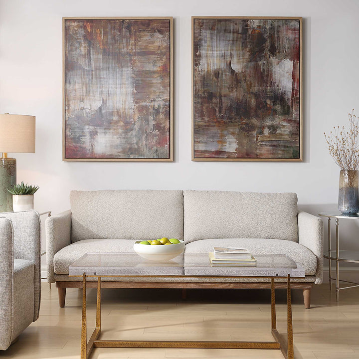 American Home Furniture Uttermost Molten Patina Framed Canvases Set of 2