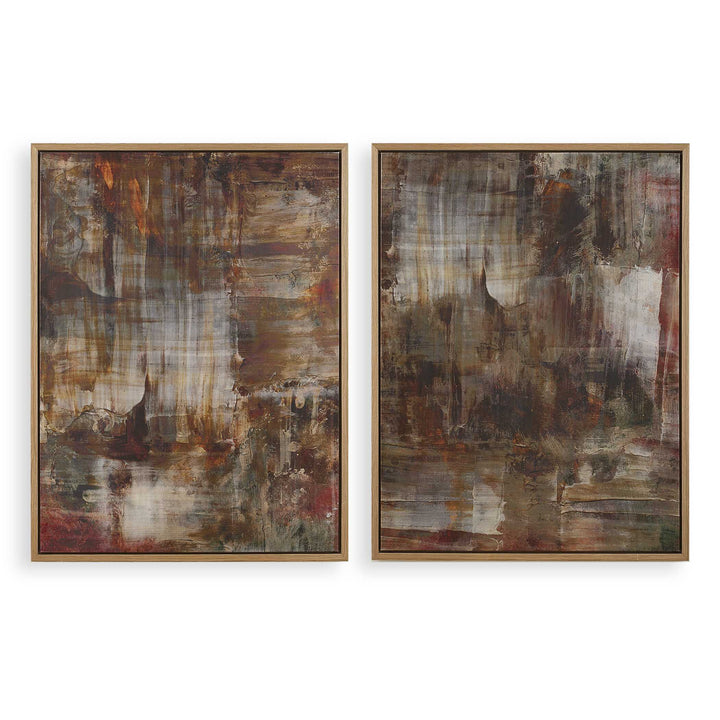 American Home Furniture Uttermost Molten Patina Framed Canvases Set of 2